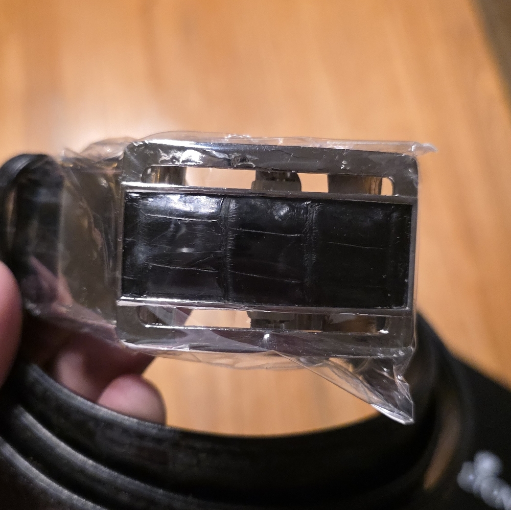 Croton Black Crocodile Belt with Silver Buckle